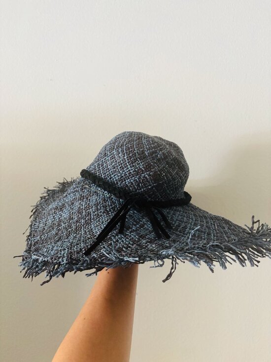 Rip Curl Frayed Raffia Sun Hat - Wide Brim Boho Floppy Beach Hat - Blue & Navy main image 4
